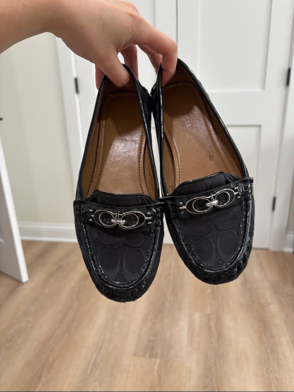 Coach Signature Black Moccasin-Style Loafers with Silver Hardware
